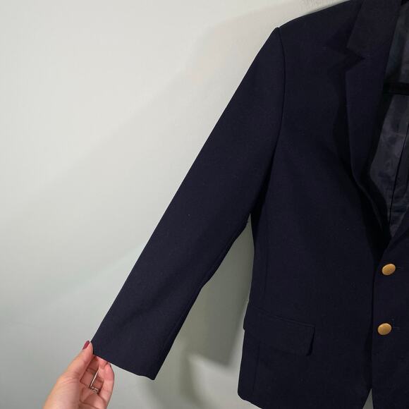 Lands End Boy's Navy Wool Blend Gold Button Blazer Size 12 - Picture 5 of 8